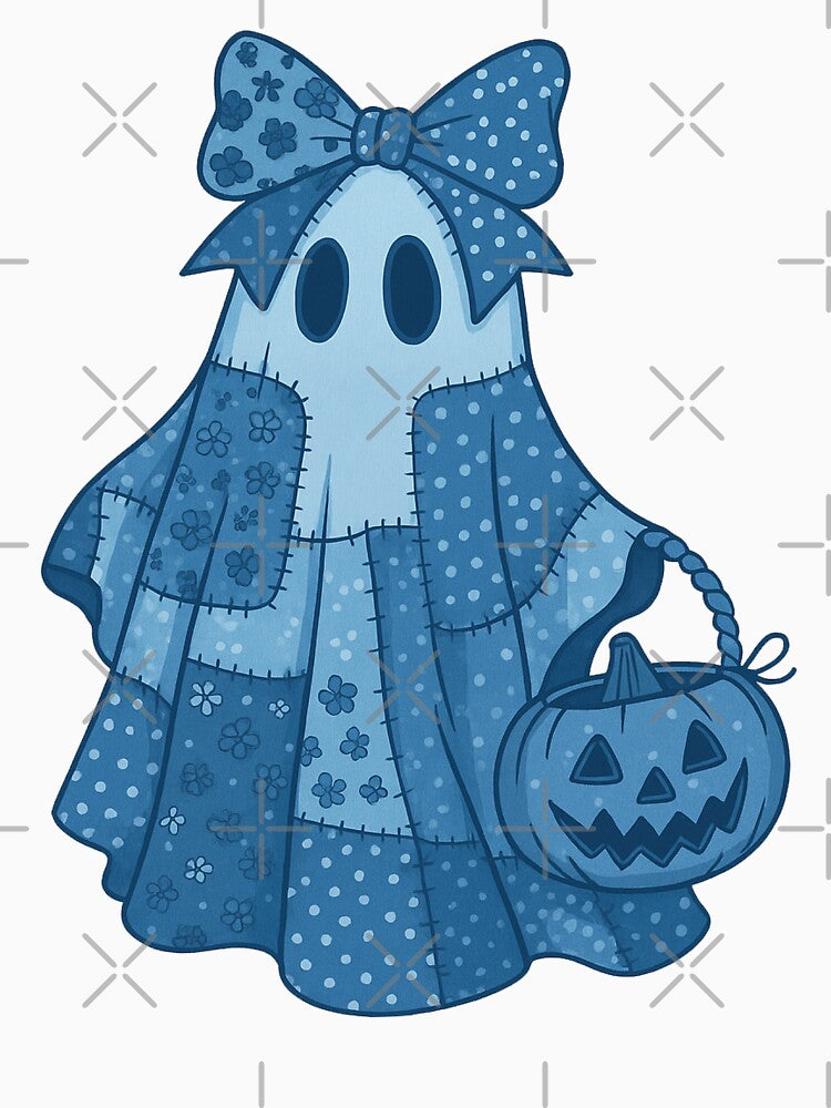 Blue Denim Patchwork Ghost by Clinomania Art