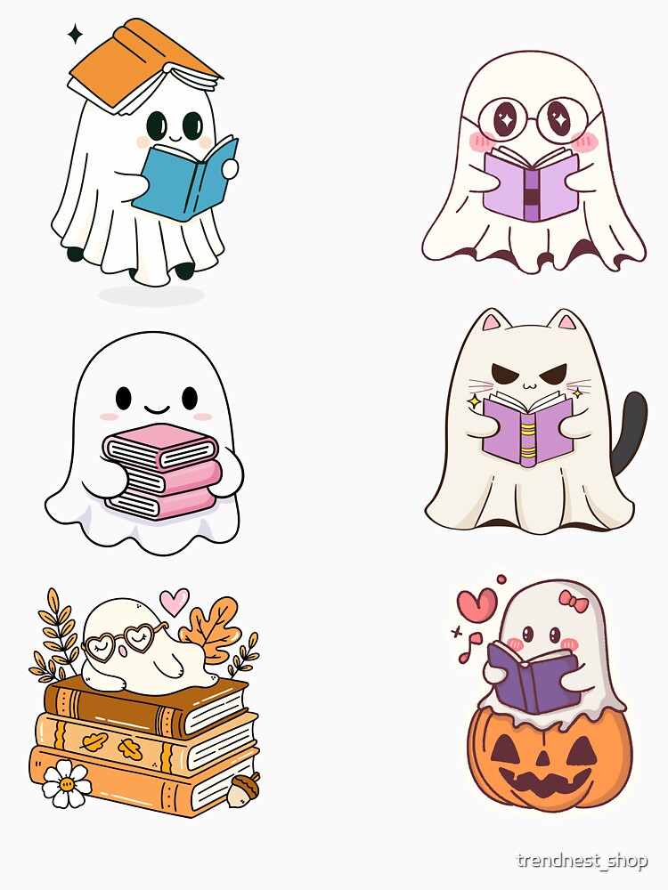 Reading Sheet Ghost Cute Ghosts Reading Pack Book Set Spooky Book Lovers Gift Ideas Sticker by trendnest_shop
