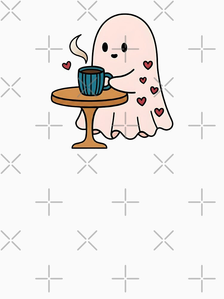 Cute Cozy Ghost with Coffee – Kawaii Autumn Aesthetic by Glimsy