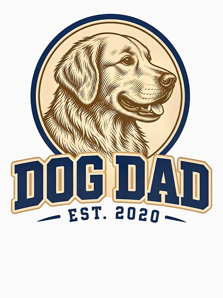 Dog Dad Est. 2020 Vintage Varsity T-Shirt, Golden Retriever Dad Gift, Dog Lover Shirt, Retro Collegiate Style Pet Parent Tee by Dbm Teeverse