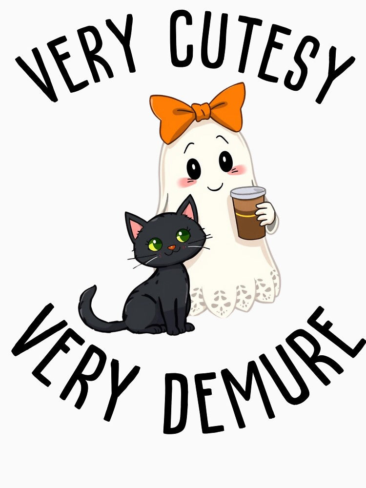 Very Cutesy Very Demure Ghost with Coffee and Black Cat by gillys