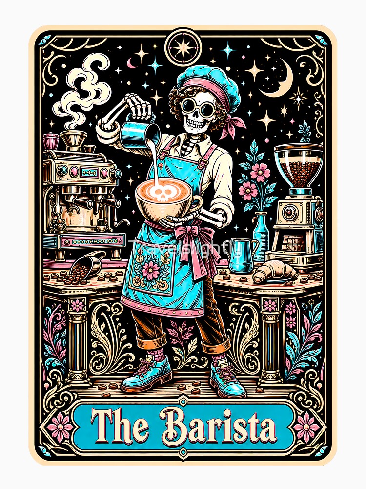 Funny Tarot Skeleton - The Barista by Travelslightly