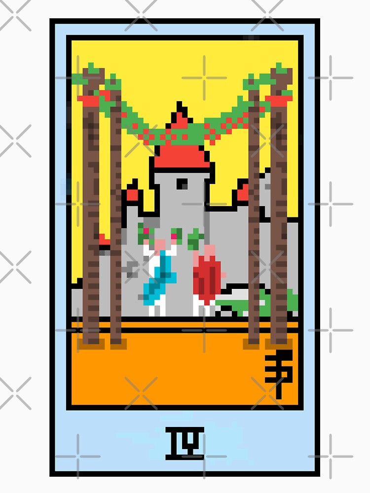 Wait, is this pixel art tarot? Yellow - Minor Arcana 'Four of Wands' (Design for T-shirt, stickers and other accessories) by Pixel Waite