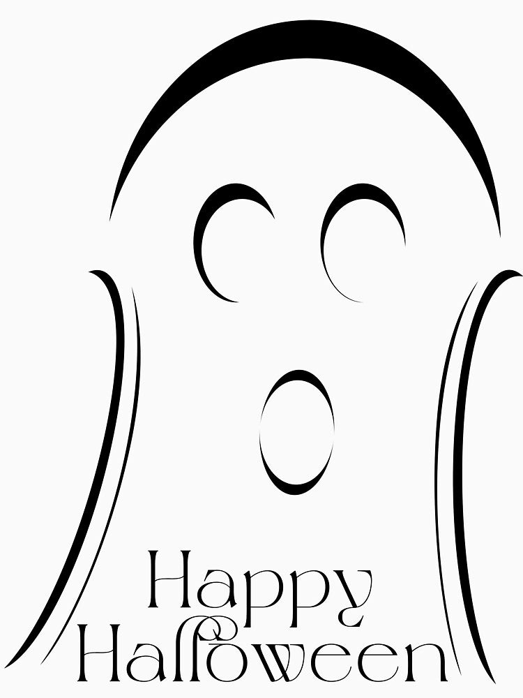 Cute Ghost with Large Happy Halloween Message (Black) by Risa-C