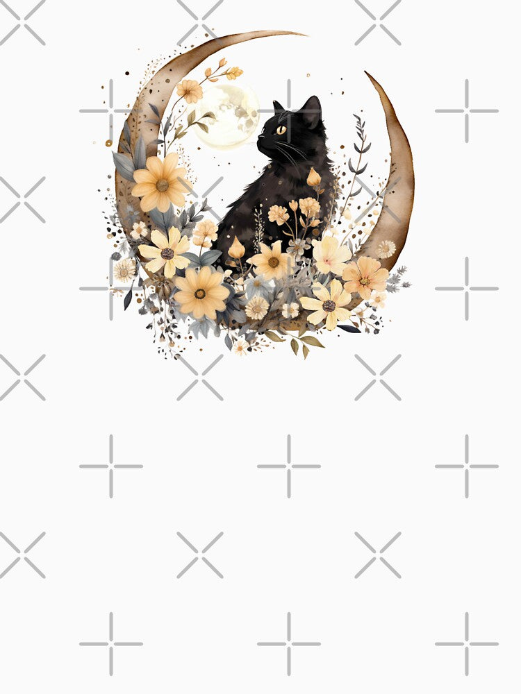 Black Cat Floral Moon by HappyLifeCreate