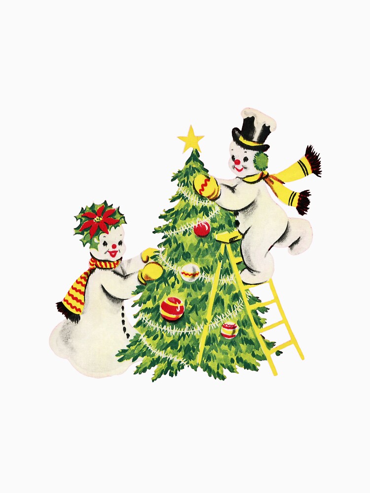 Retro Snow Couple Christmas Tree Decorating by Angelandspot