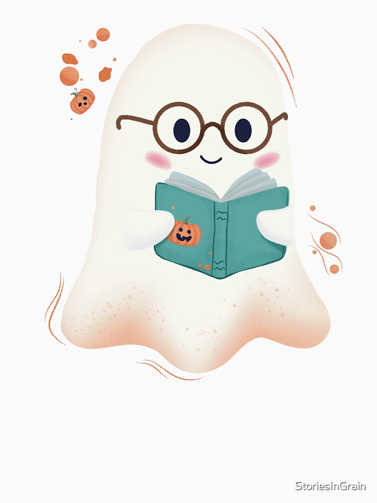 Cute Reading Ghost with Glasses Whimsical Halloween Illustration by StoriesInGrain