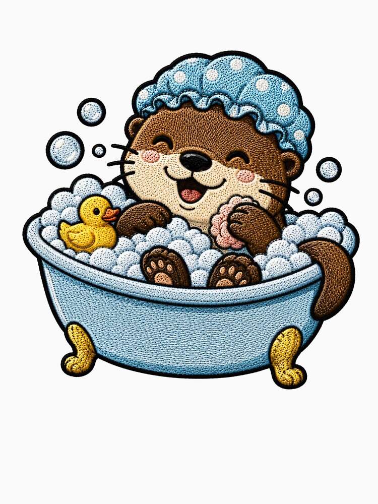 Cute Otter Taking a Bubble Bath Kawaii Embroidery Patch by ColorSplash123