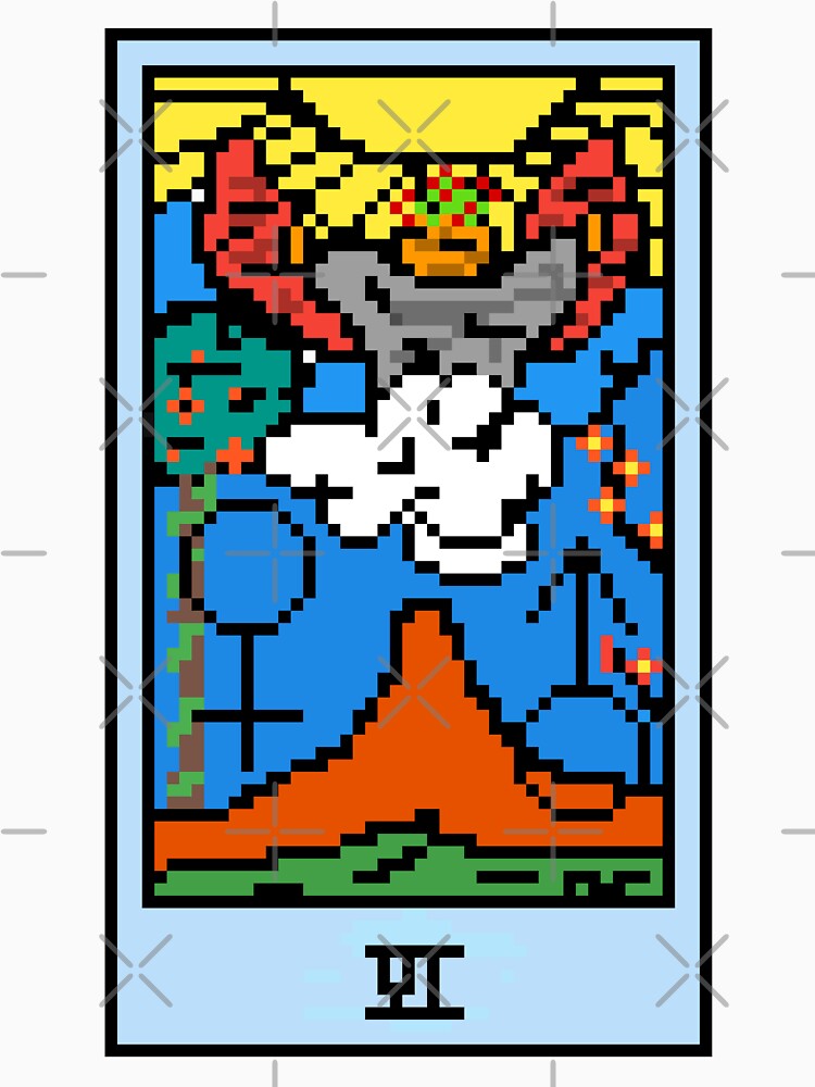 Wait, is this pixel art tarot? White - Major Arcana 'The Lovers' (Design for T-shirt, stickers and other accessories) by Pixel Waite