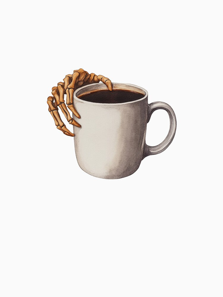 Skeleton Hand Holding Coffee Mug by WPCreator