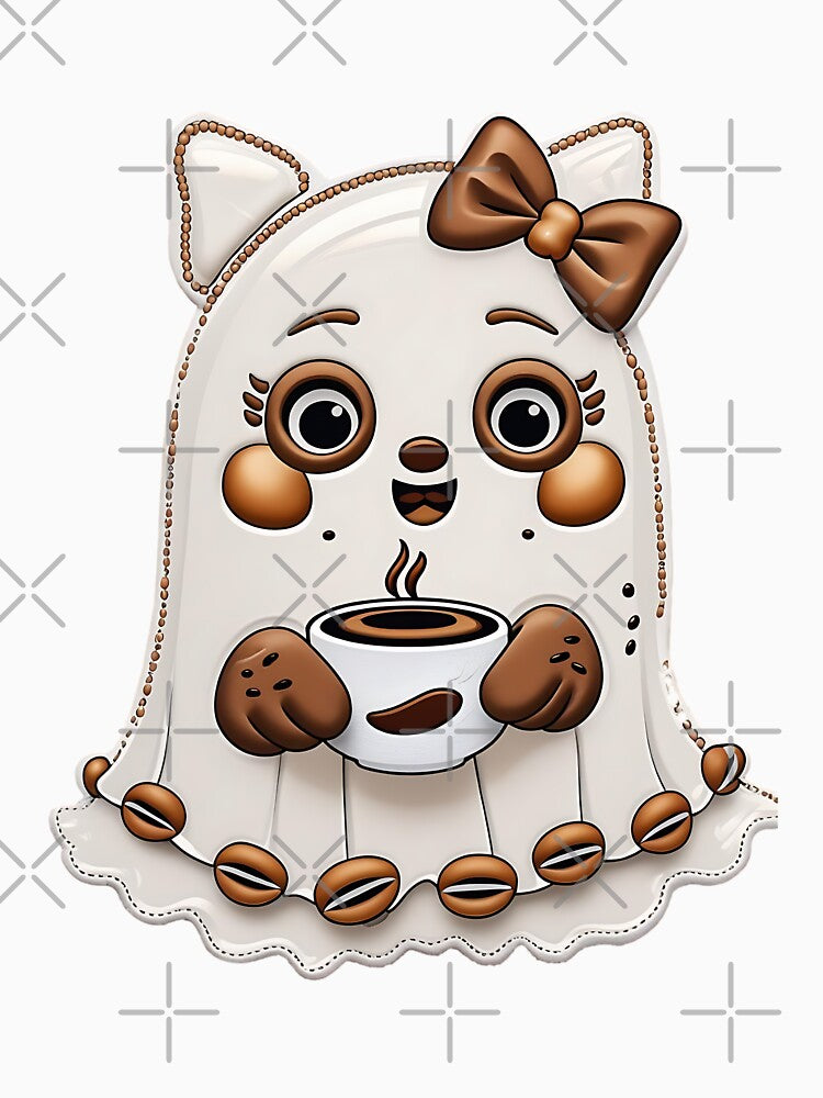 Coffee Cat Ghost Girl Illustration With Bow by ArtDesignTp