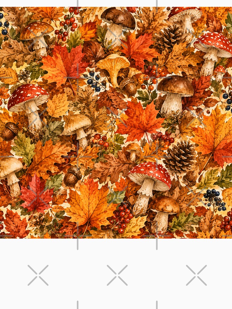 Autumn Forest Mushroom Pattern | Cozy Fall Leaves, Acorns & Woodland Botanical Design by DreamPixelPrint