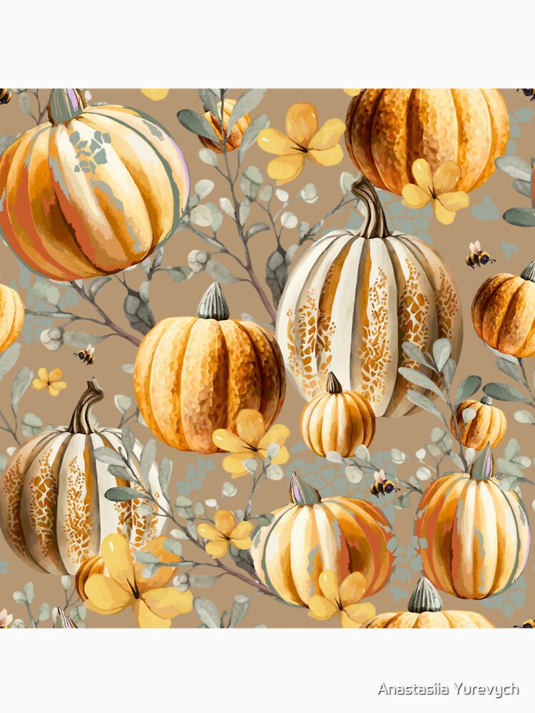 Tiger pumpkins with eucalyptus. Сozy peachy pumpkins by Anastasiia Yurevych
