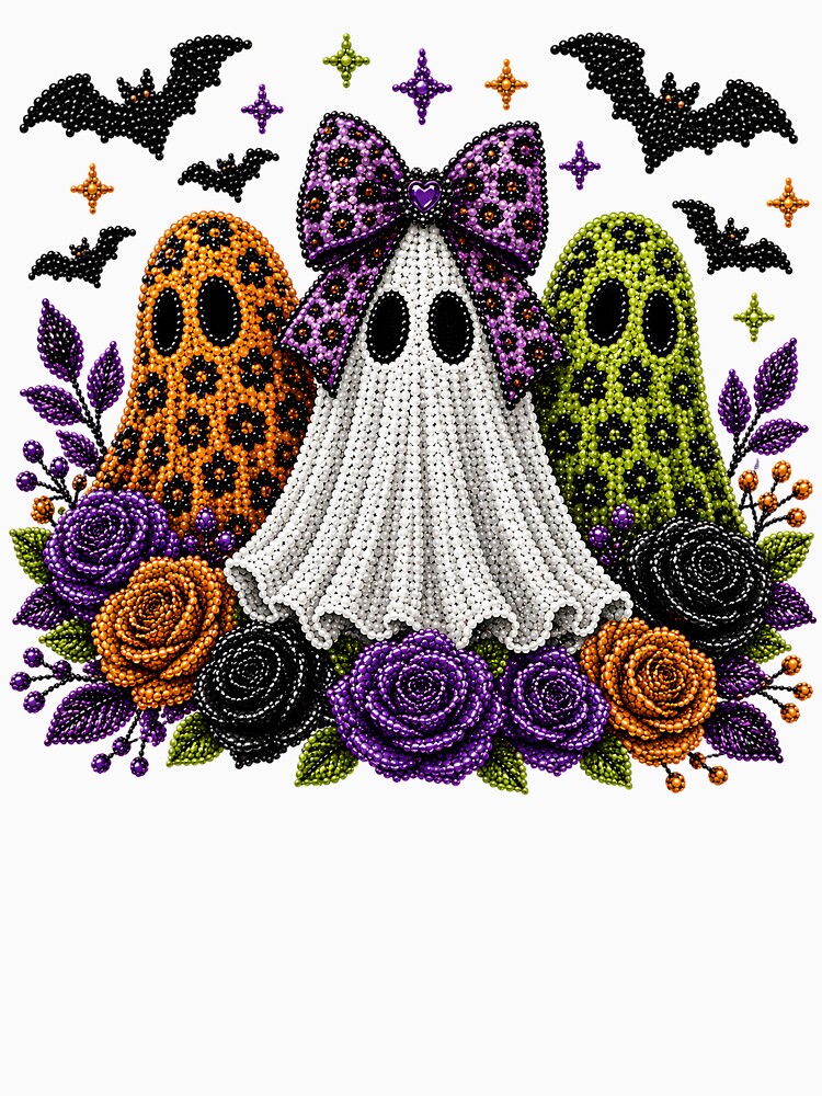 Beaded Ghost Floral Bow Halloween Vintage Spooky Decor by Artbyrome