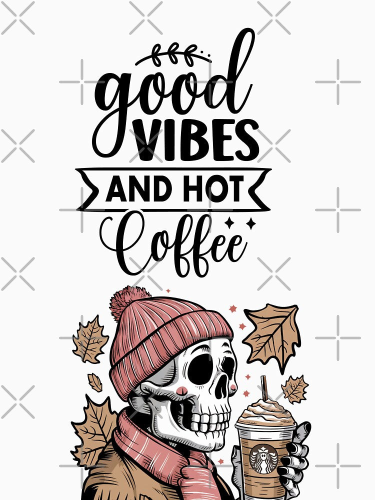Halloween 2026 Good Vibes & Iced Coffee Skeleton | Cute Boho Floral Skeleton Design by Coolparrotgirl