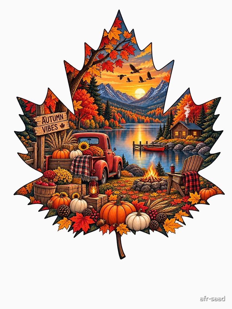 Autumn Vibes Maple Leaf – Fall Mountain Lake Pumpkin Cabin by afr-saad