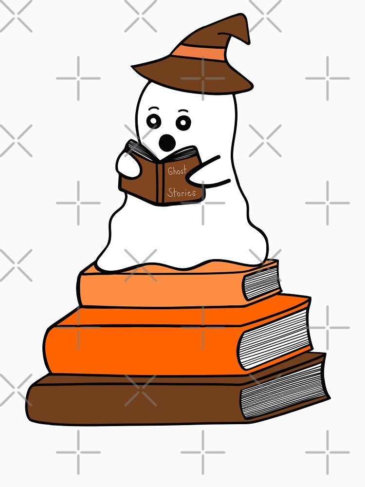 Cute Halloween Ghost Reading by Sartoris Art