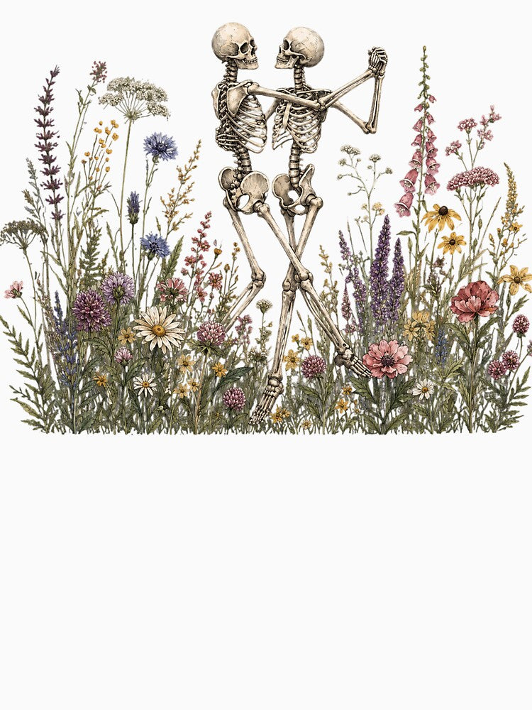 Dancing Skeletons Wildflower Meadow Gothic Botanical Vintage Graphic by Suzyshackfelt
