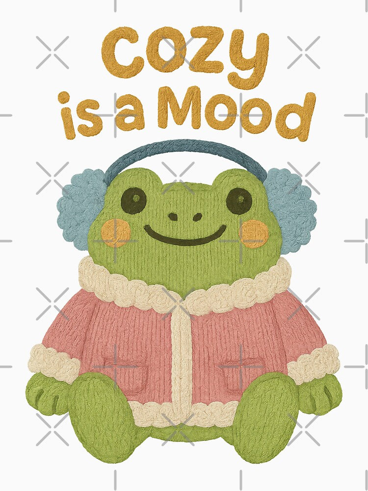 Cozy is a Mood – Cute Frog in Knit Jacket Winter Aesthetic Design by inkoutninja