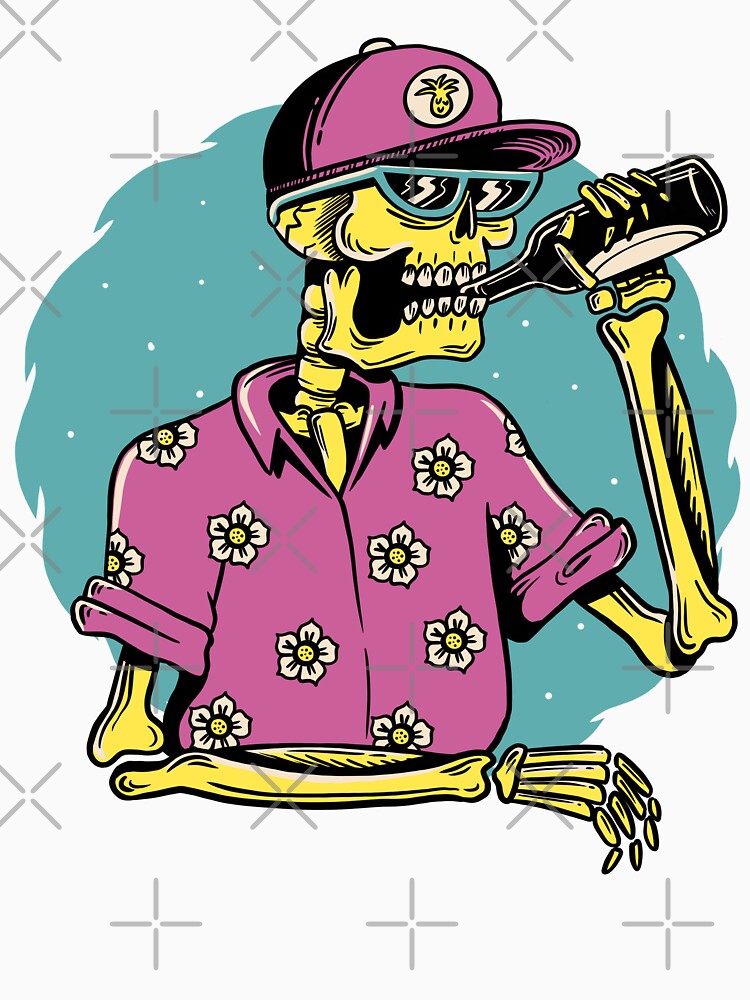 Cool Skeleton Drinking Illustration Summer Vibes by DrawHandArt