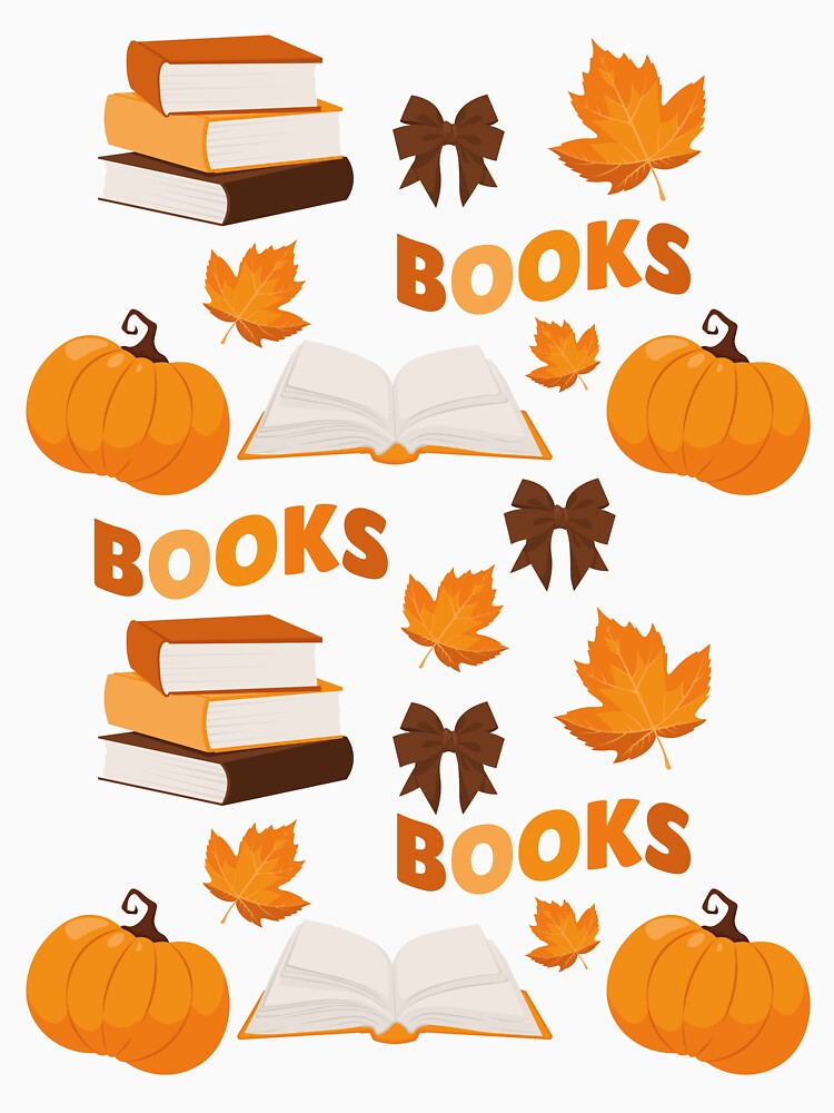 Fall Books Pattern Pumpkin Leaves with Coquette Bow by Art-of-Rory