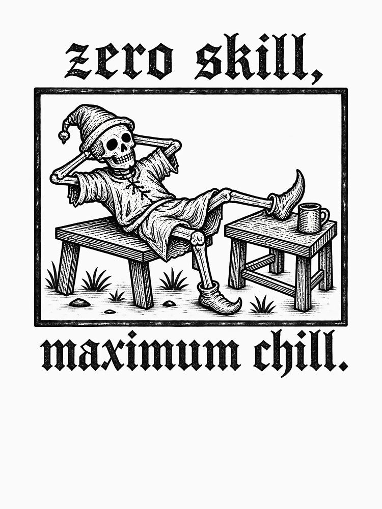 Zero Skill Maximum Chill – Lazy Skeleton Vintage Gothic by Mavriboy