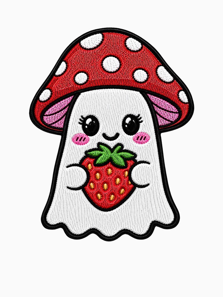 Cute Ghost Strawberry Kawaii Embroidery Patch Design Mushroom Boo by ColorSplash123