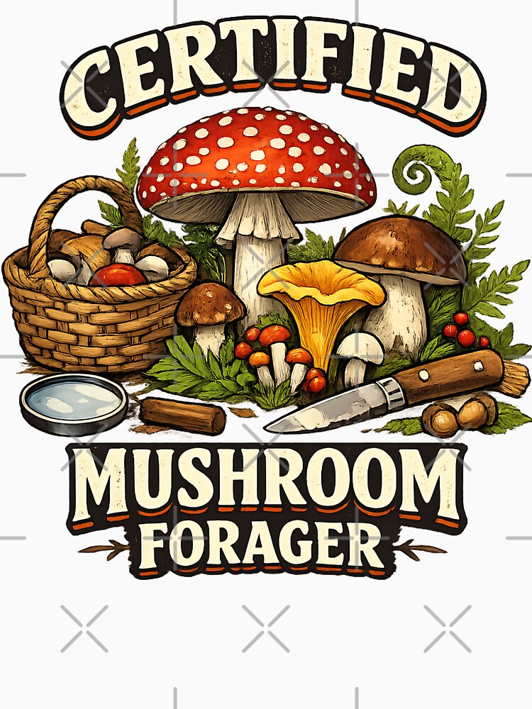 Certified Mushroom Forager - Vintage Mycology Botanical Design by Duellator
