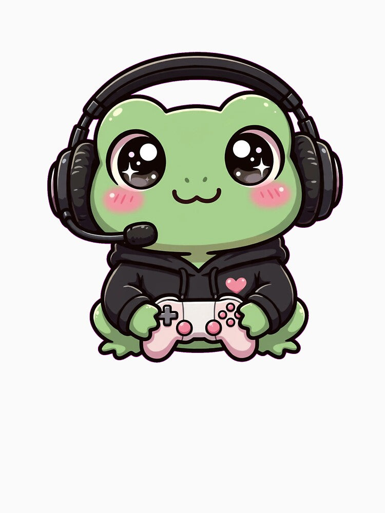 Cute Frog Gamer With Headset - Kawaii Lo-Fi Frog - Cozy Gaming Frog by Petringo