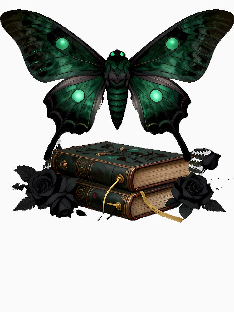 Gothic Luna Moth Botanical Book Stack by IllumeInk
