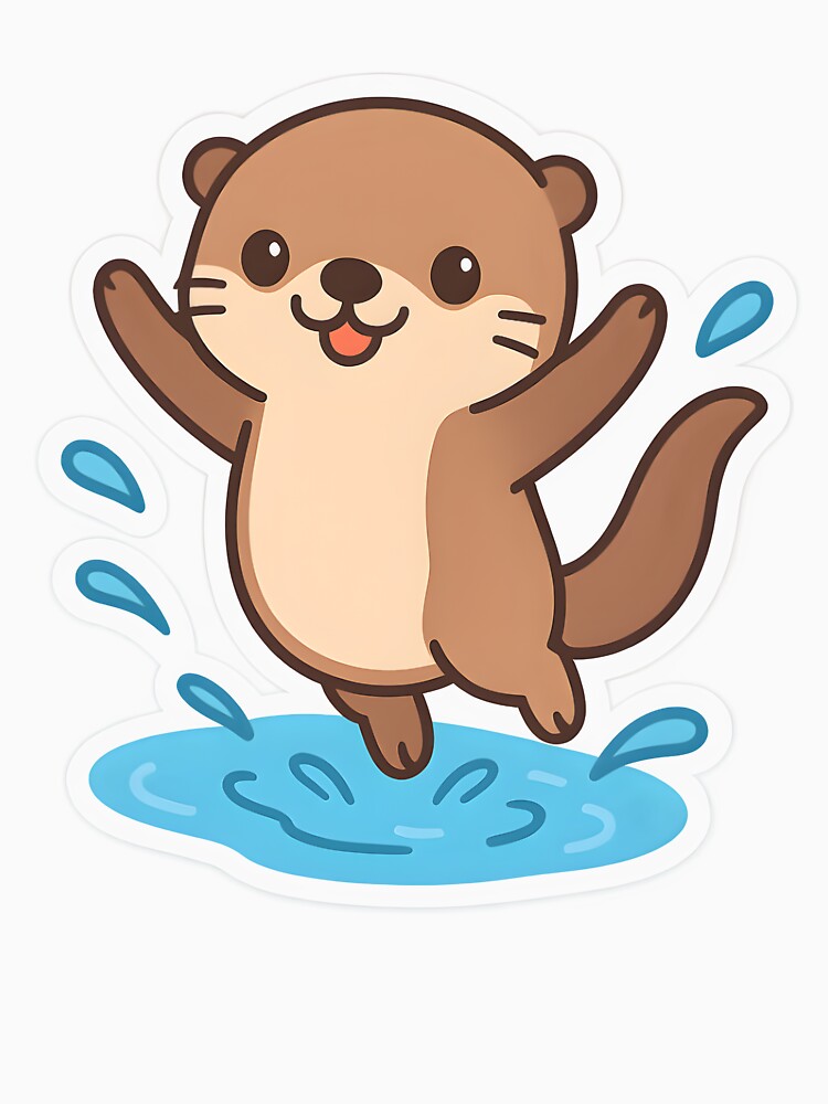 Kawaii Otter Jumping Out of Water – Cute Animal Illustration by OsasChild