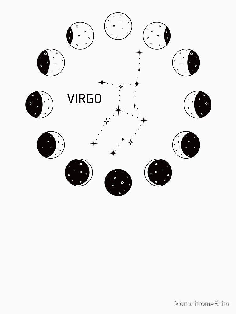 Moon phases and zodiac constellation Virgo by MonochromeEcho
