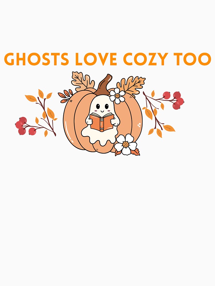 Ghosts Love Cozy Too – Cute Fall Ghost Reading in Pumpkin | Cozy Autumn Aesthetic Design by shopgoldenera