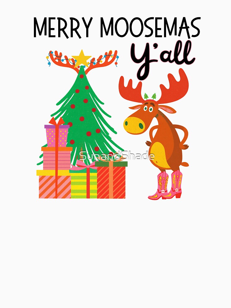 Merry Moosemas Y'all Funny Western Christmas Moose | Dark Ink Edition by SunandShade