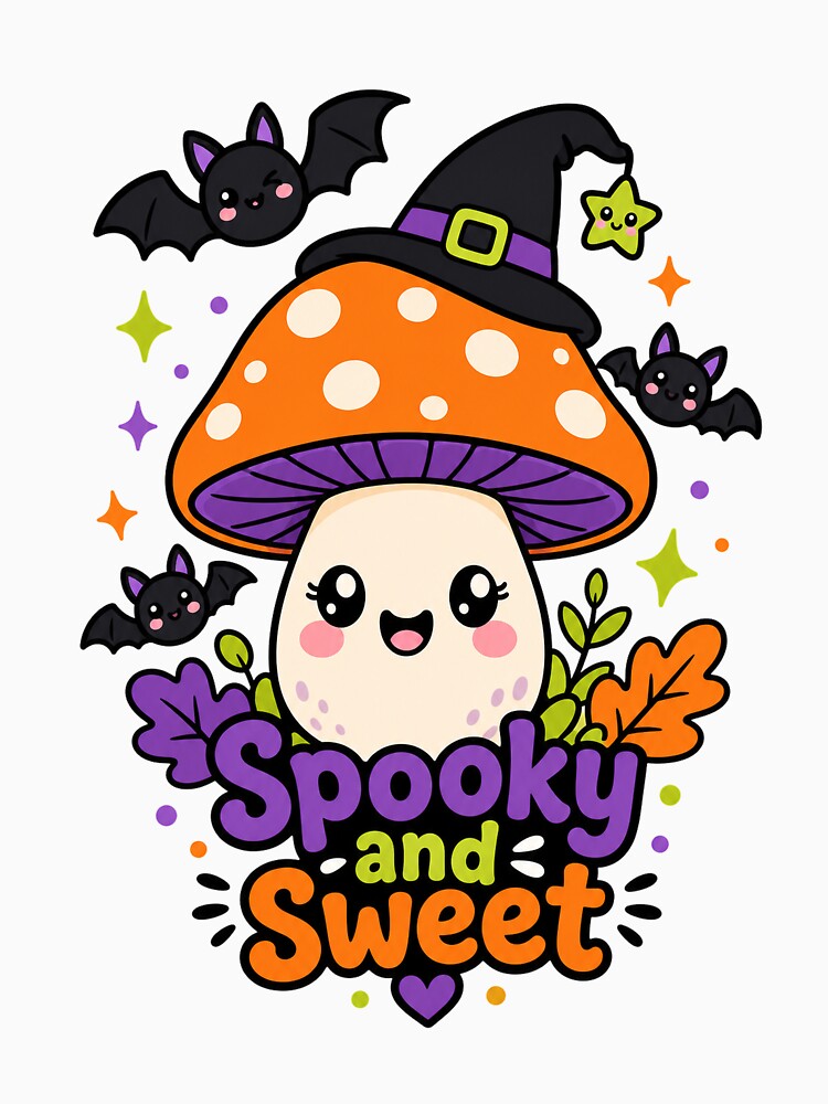 Spooky And Sweet Mushroom - Cute Spooky Season Halloween Sticker by VisualArtsOasis