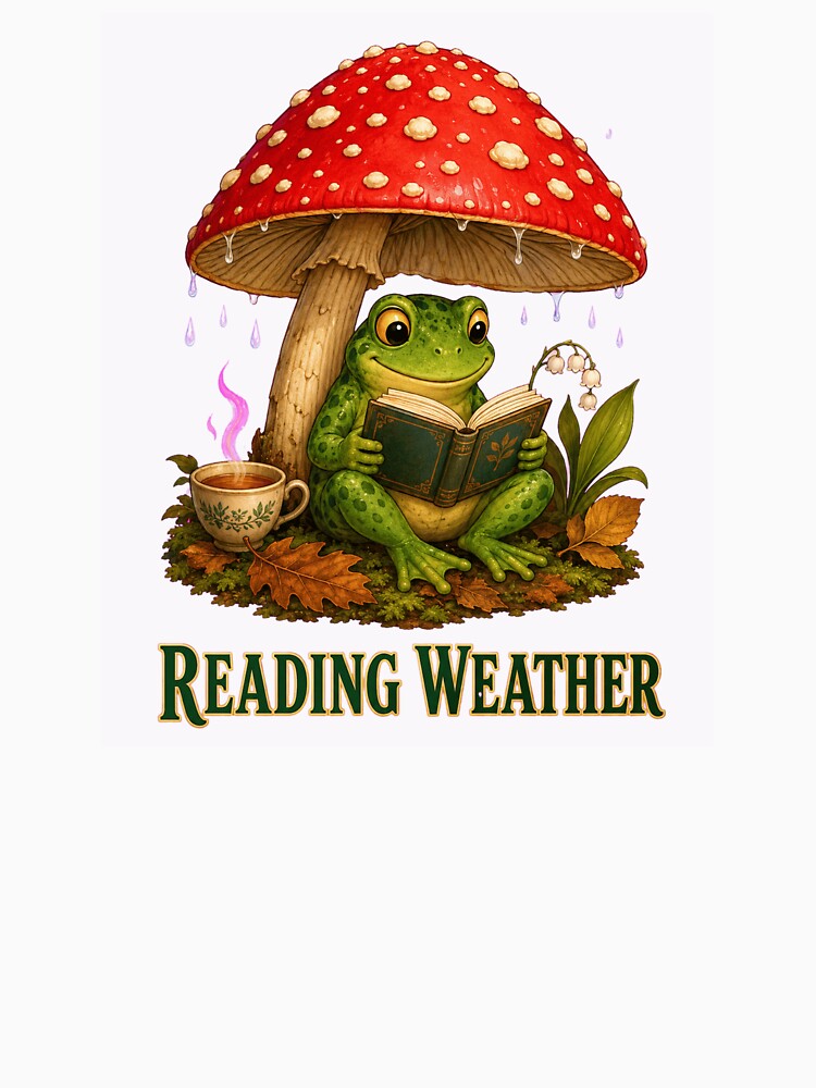 Reading Weather, Cozy Frog Reading Under a Mushroom by RoPrincess