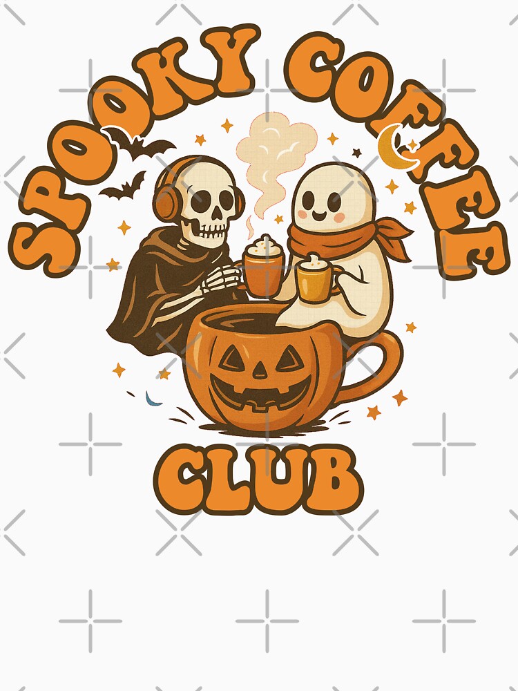 Spooky Coffee Club Skeleton and Ghost by Clinomania Art