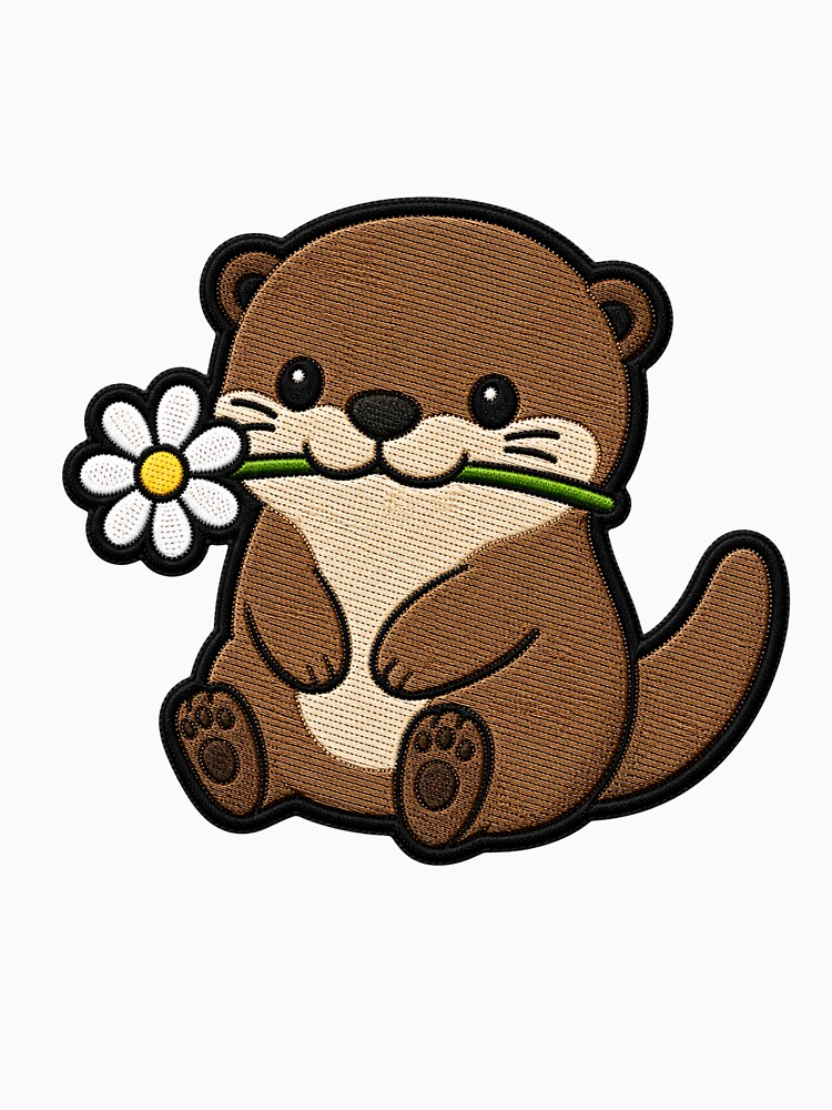 Cute Otter Holding a Flower Embroidery Patch by ColorSplash123