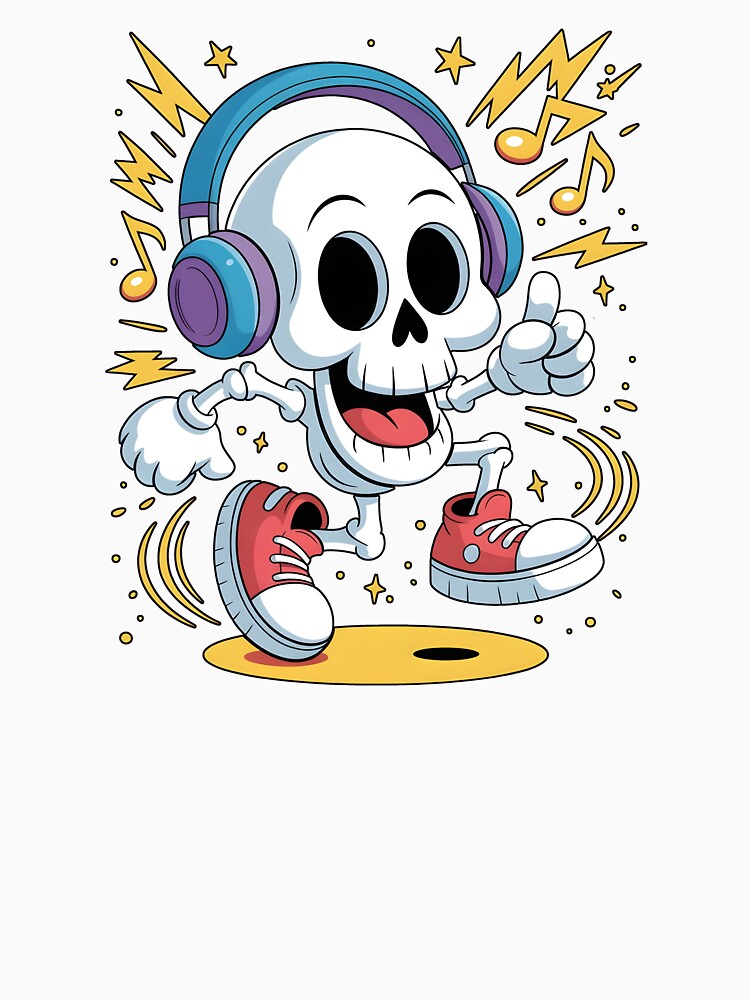Music to My Bones – Dancing Skeleton with Headphones by Estalon