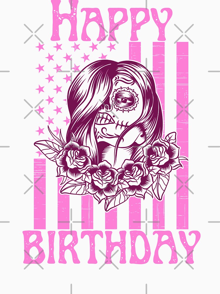 Sugar Skull Birthday Girl USA Flag by fra02