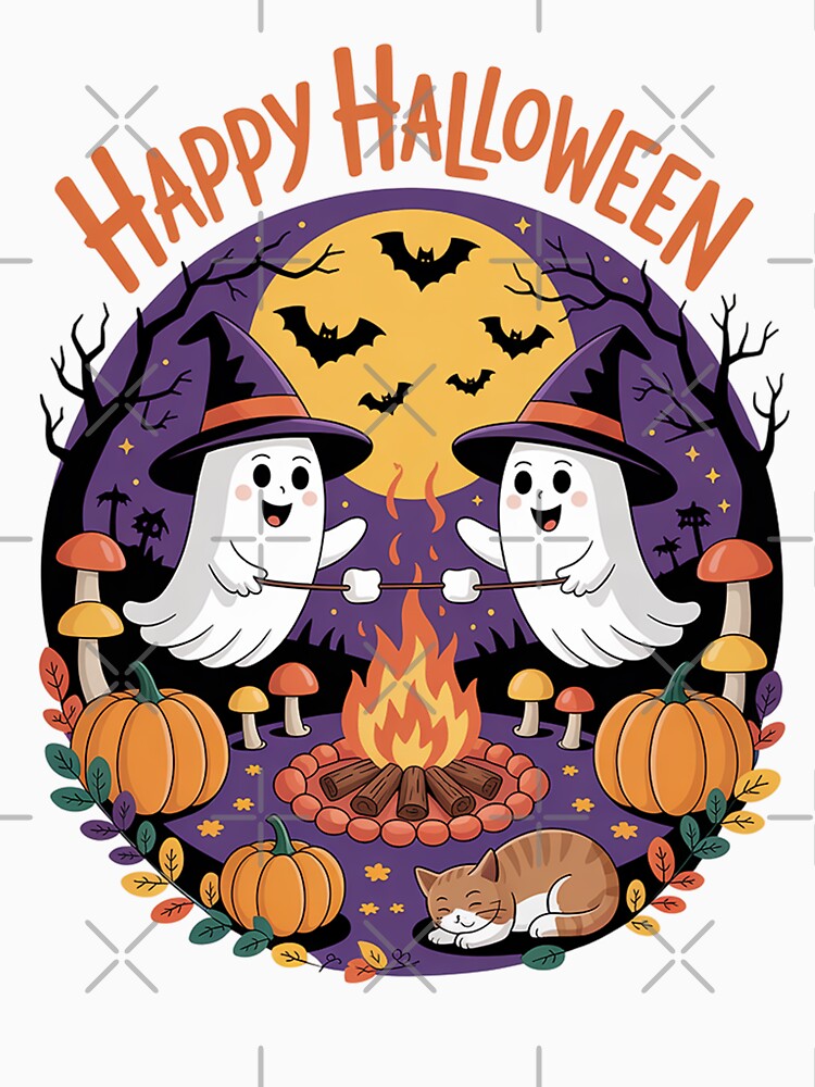Happy Halloween Ghost Campfire T-Shirt by PrintAtelier