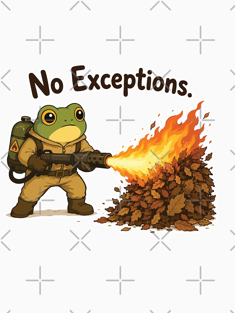 No Exceptions Funny Frog Sticker – Flamethrower Leaf Cleanup by SimplePoDesign