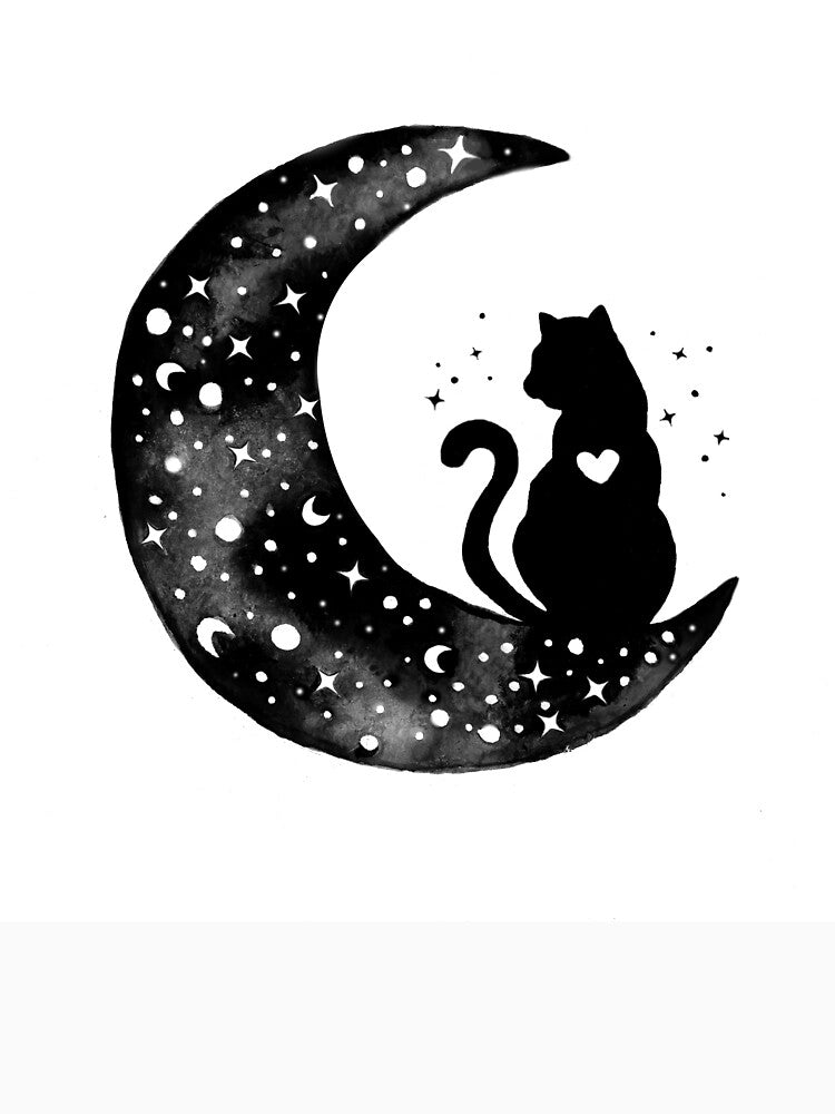 Celestial black cat and moon art by Lianne Marie
