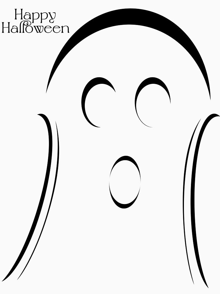 Cute Ghost with Small Happy Halloween Message (Black) by Risa-C