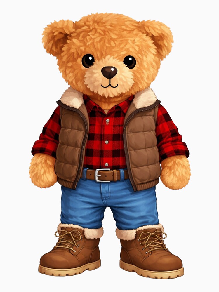 Cute Lumberjack Teddy Bear in Red Flannel & Vest - Autumn Art ? by CuteBear87