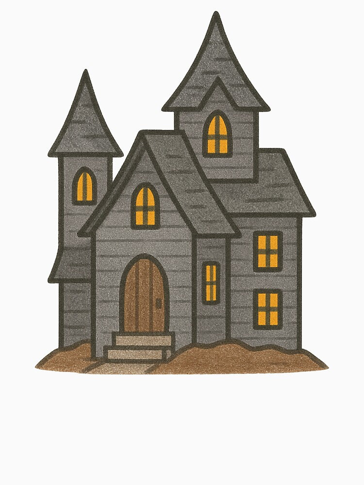 Haunted House Illustration – Spooky Vintage Halloween Mansion Art by Vendeloc