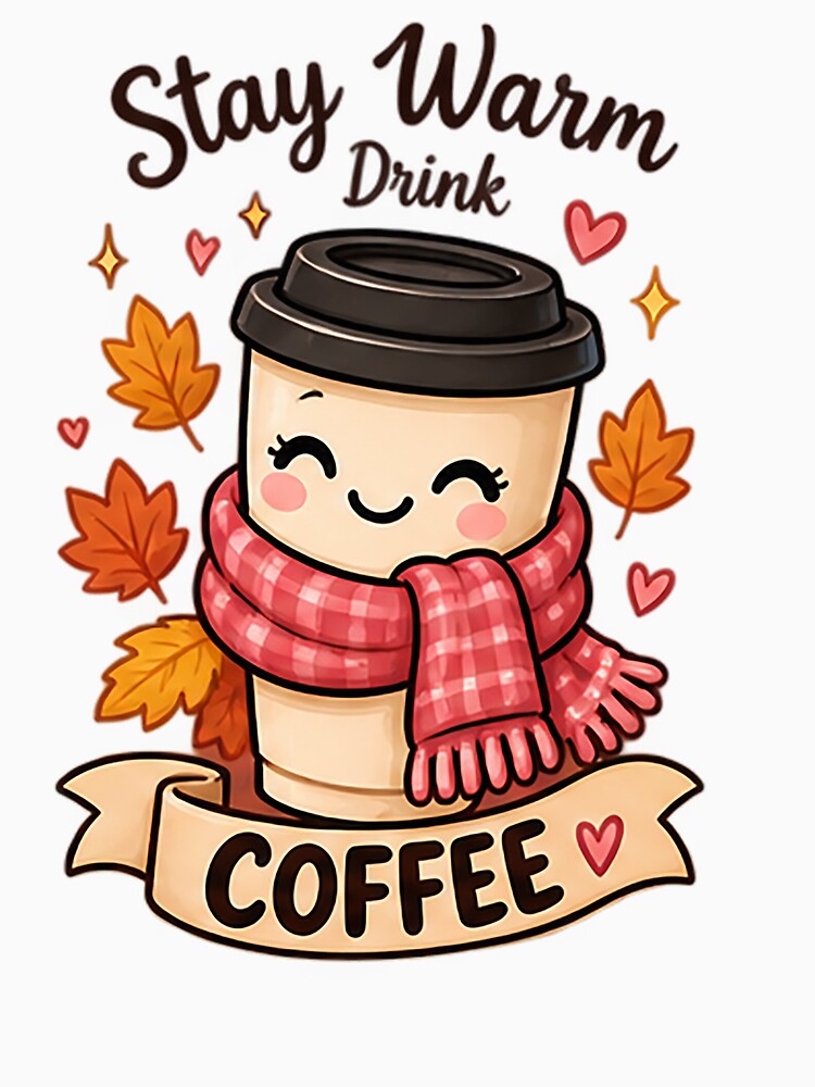 Stay Warm Drink Coffee | Cute Cozy Fall Kawaii Coffee Cup by Sara-Ai