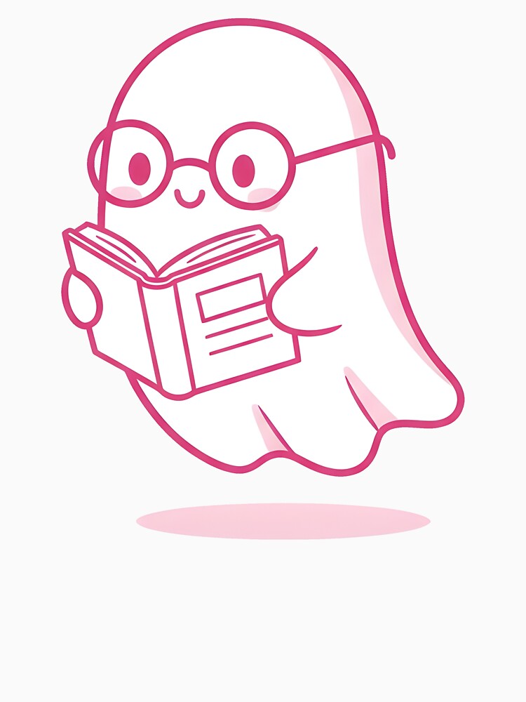 Minimal Ghost Reading Book – Cute Pink Spooky Academic Art by DamianRoy88