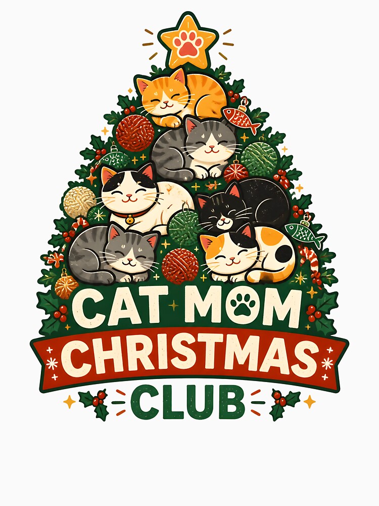 Cat Mom Christmas Club Cute Feline Holiday Tree Design by KristenosNehk