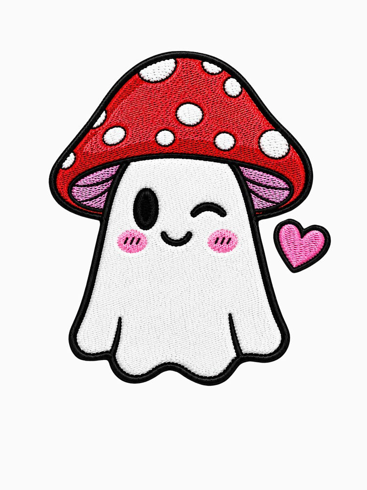 Winking Ghost Kawaii Embroidery Patch Design Cute Mushroom Boo by ColorSplash123